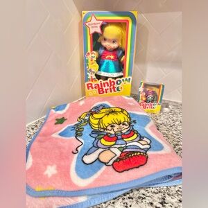 Rainbow Brite Plush Doll , Blanket and Stormy Figurine